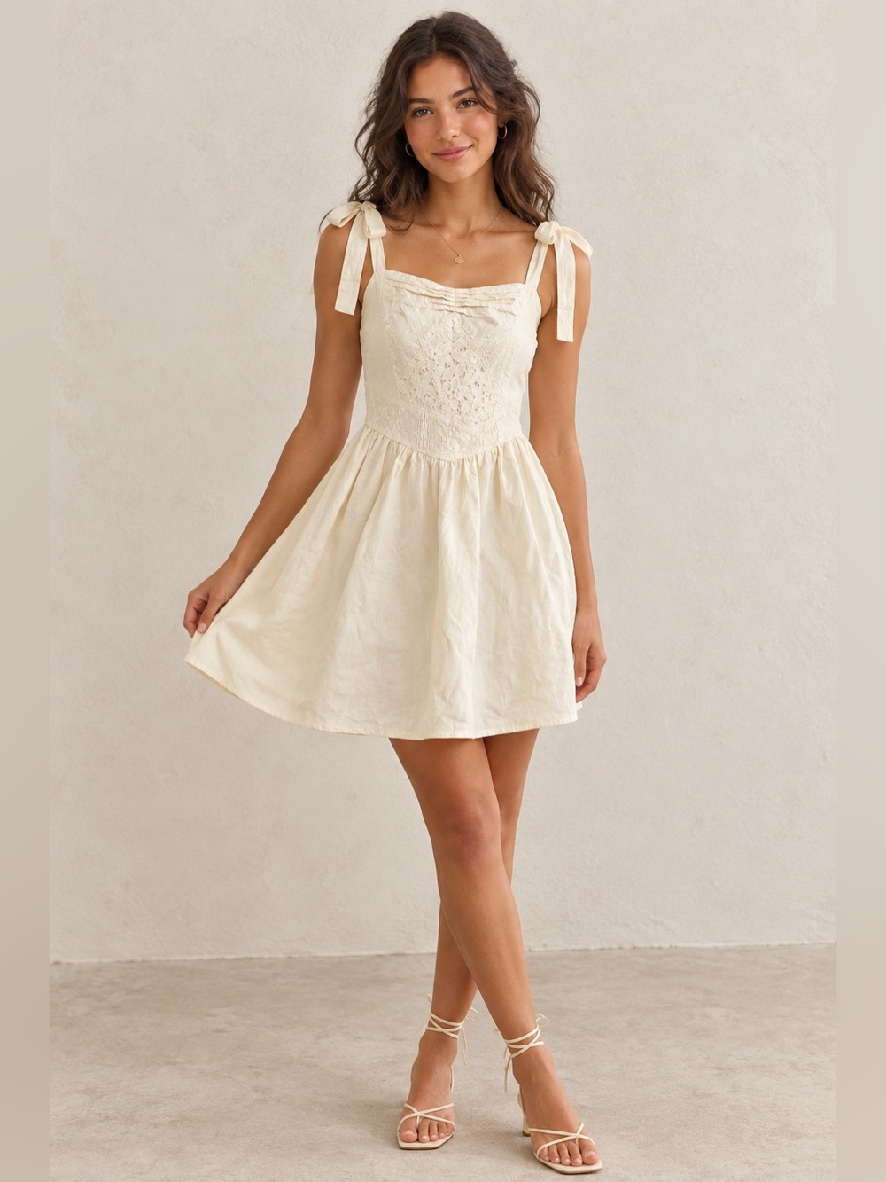NWT | Aéropostale | Yellow Textured Lace Tie Strap Mini Dress - Size Medium